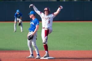 Max Bohane celebrates his go-ahead double for BC High. (Patrick Donnelly/NEBJ)